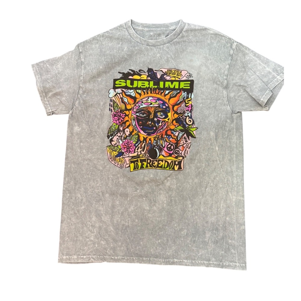 Sublime Sun Graphic Tee Grey Acid Wash Band T-Shirt Medium